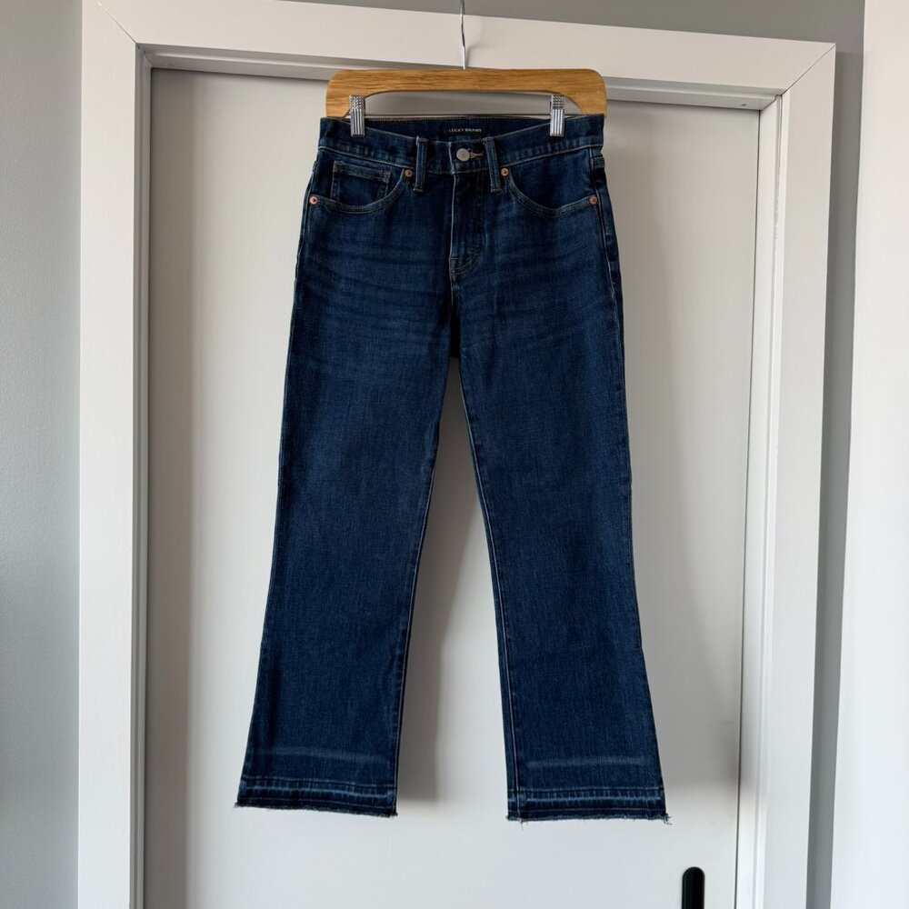 Lucky Brand Ava Mid Rise Crop Mini Boot 4/27R Dark Wash